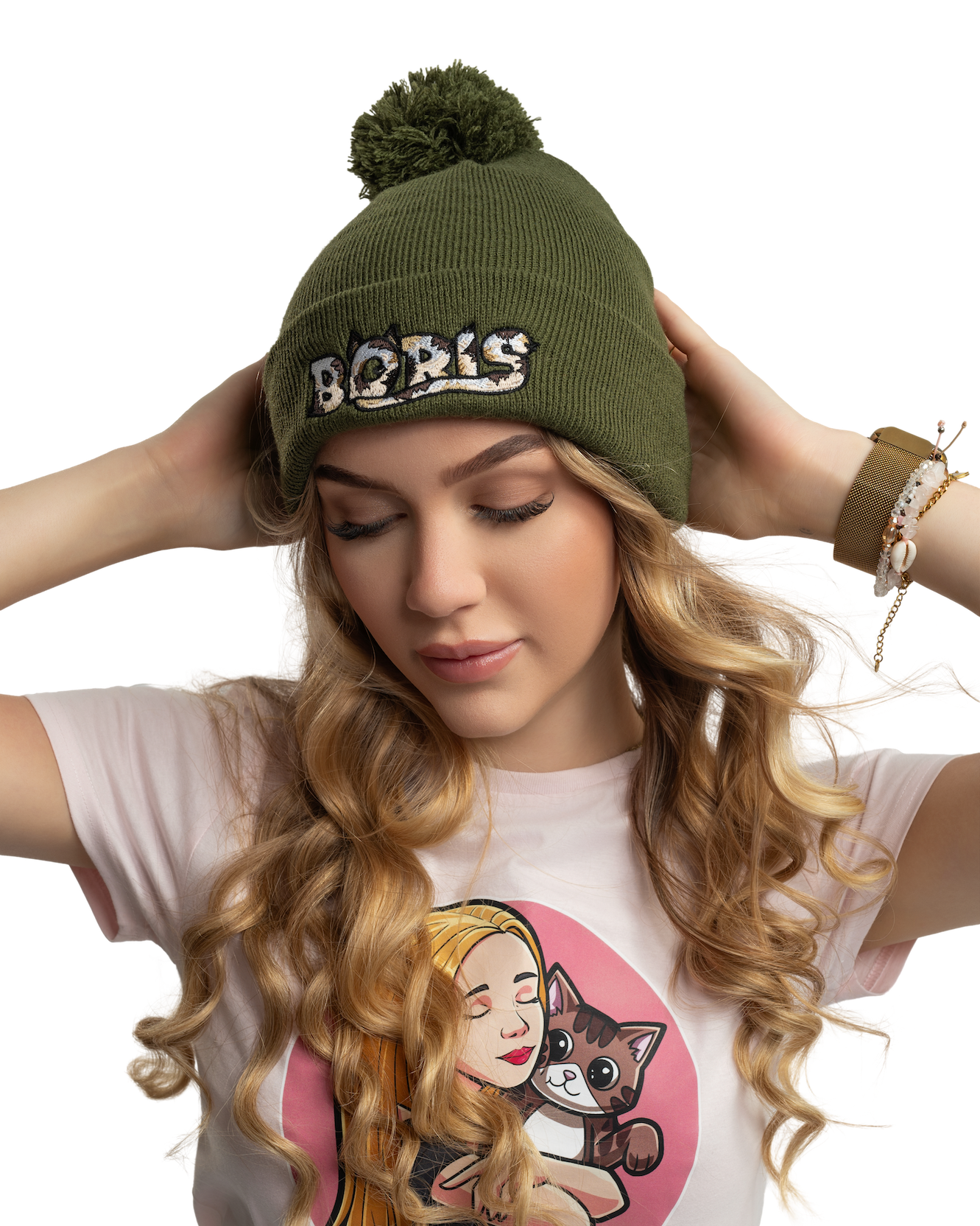 BORIS pomponos sapka - zöld