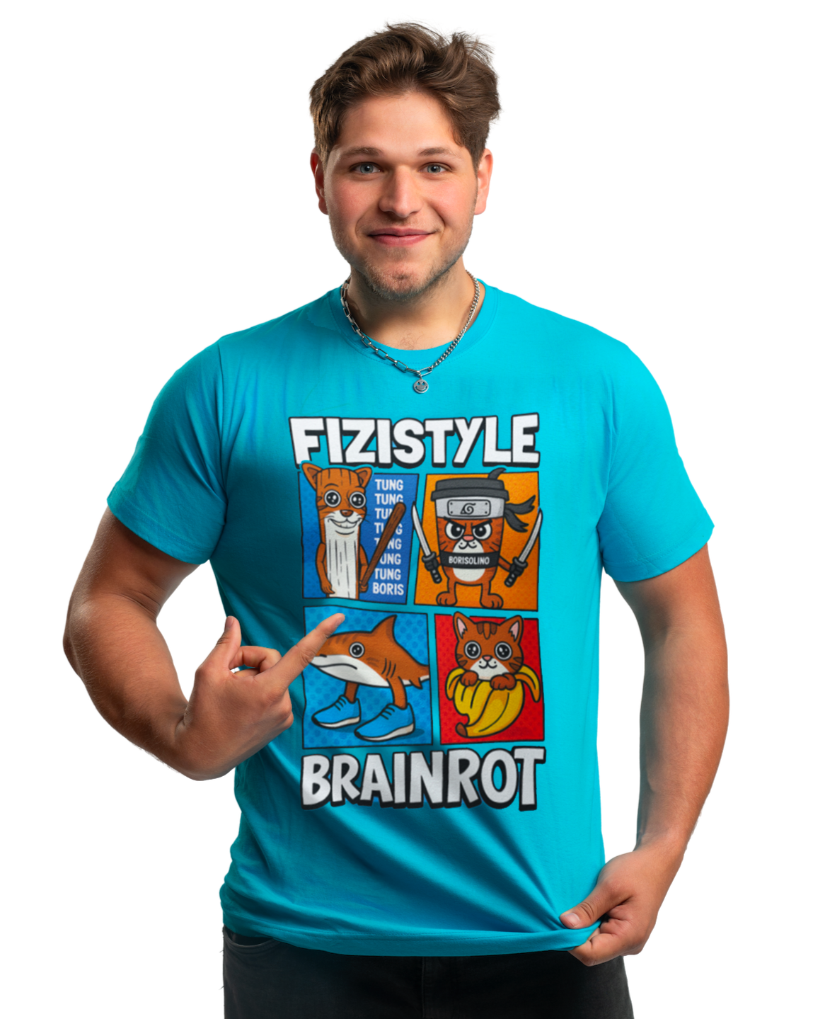 Limitowany T-shirt FIZISTYLE BRAINROT - Niebieski