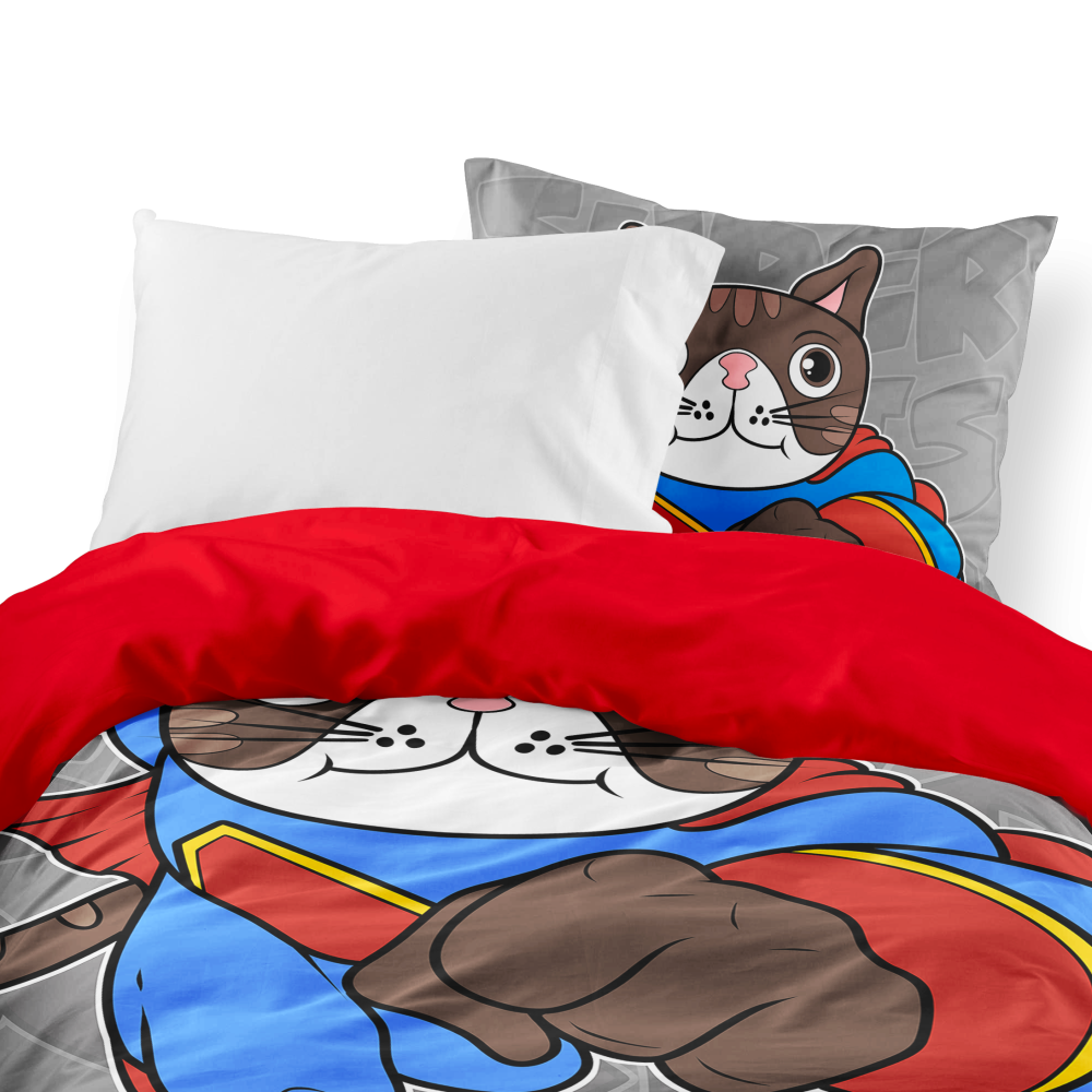 Bedding 3D 140x200, 70x90cm Boris the cat - Superhero