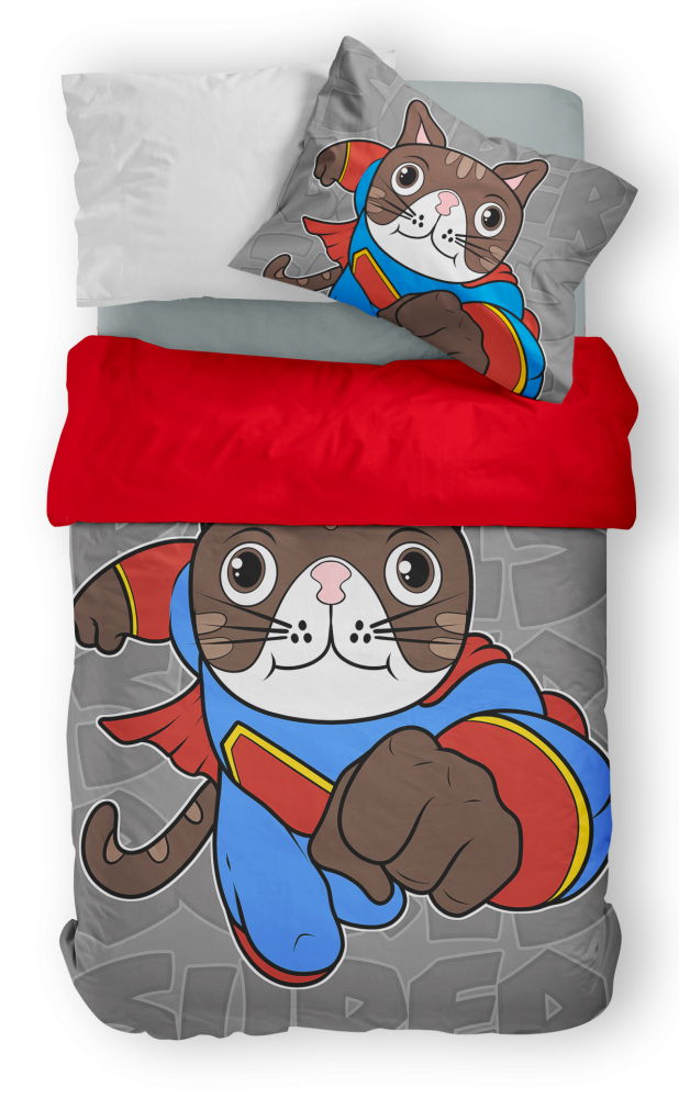 Bedding 3D 140x200, 70x90cm Boris the cat - Superhero