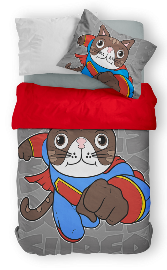 Ágynemű 3D 140x200, 70x90cm Boris a macska - Szuperhős